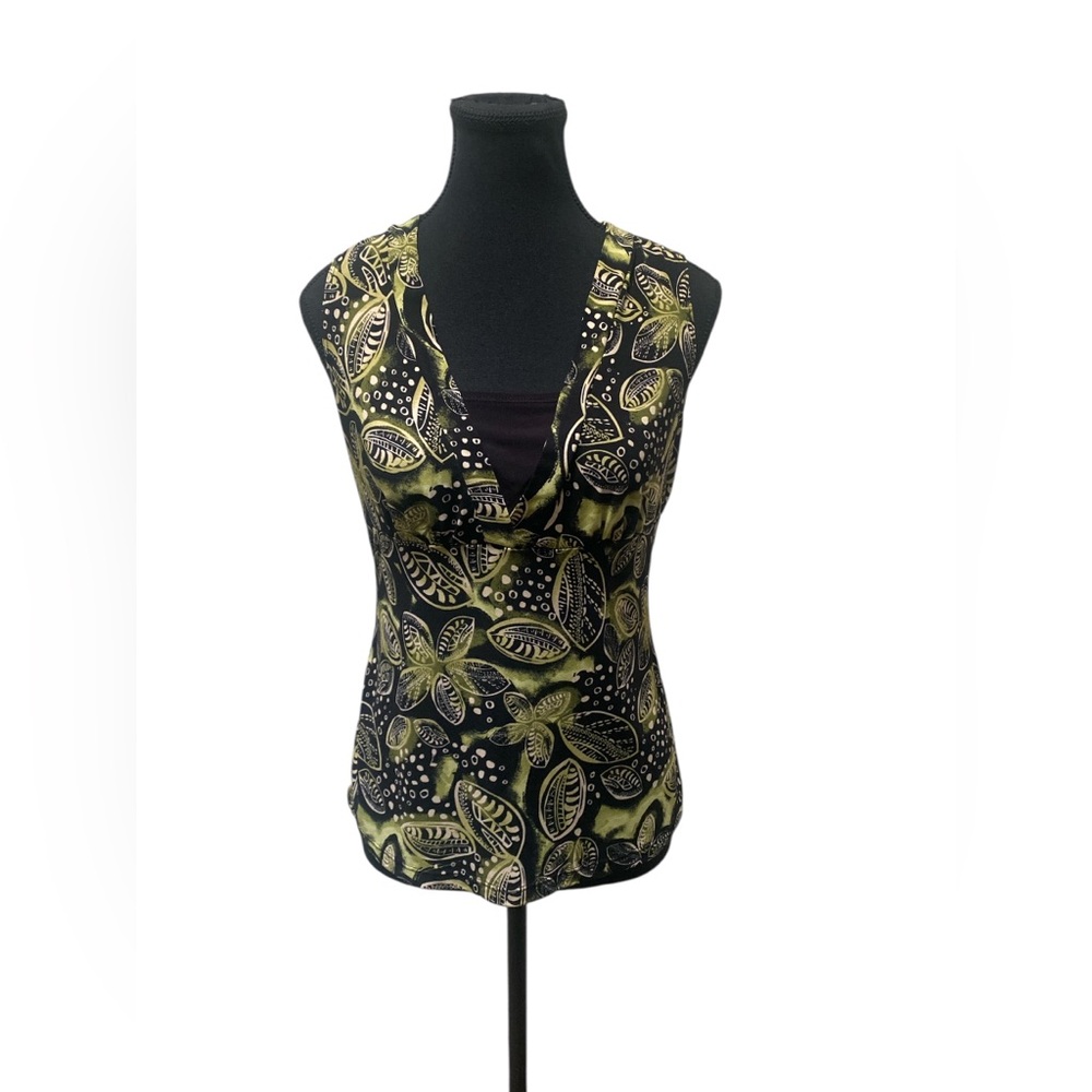 JKLA California Leaf Patterned Sleeveless Blouse GUC S